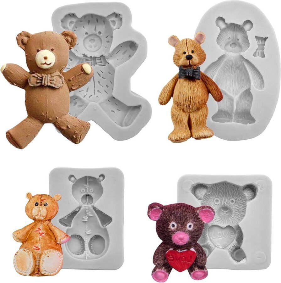 Beer siliconen vorm voor 4 stuks chocolade Fondant taartvorm 3D teddyberen Gummibeertjes ijsvorm Schattige teddy vormen DIY cakevorm