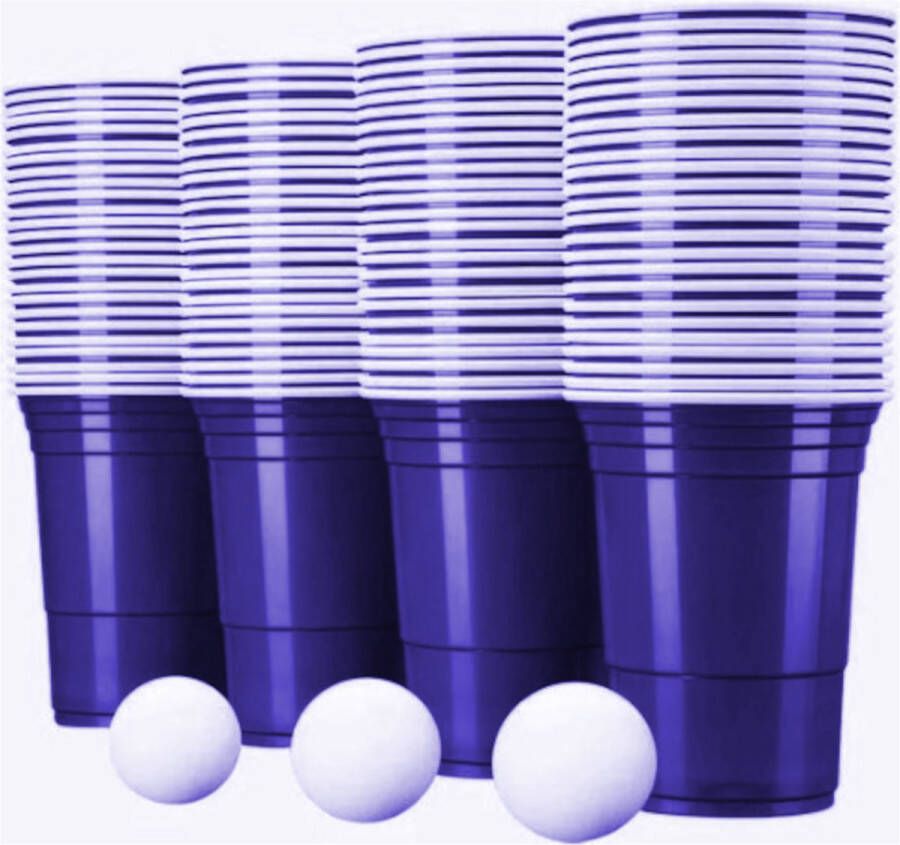 Beerpong 50 stuk(s) Blue Cups Inc. 10 Ballen Beerpong drankspel Plastic Bekers Beer Pong