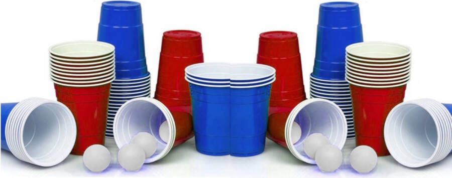 Beerpong 96 stuk(s) Blue cups & Red cups Inc. 6 ballen Beerpong Drankspel Plastic bekers