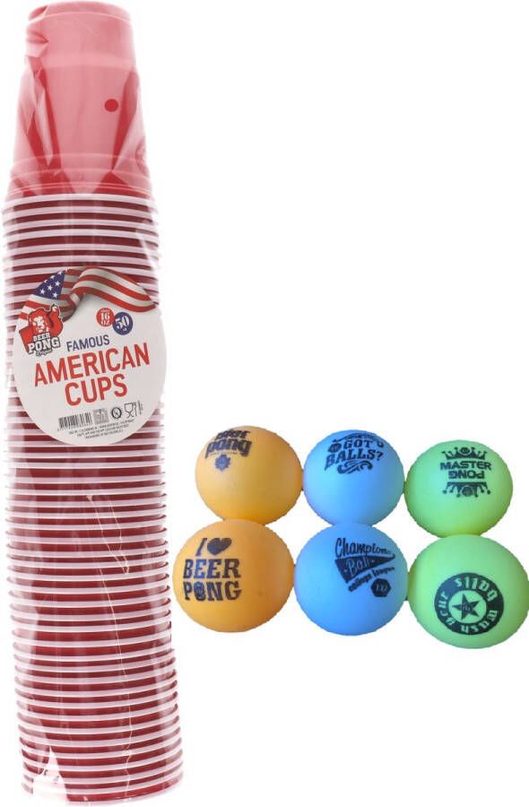 Beerpong bekers Bierpong red cups American cups 50 stuks 550 ml met 6 beerpong ballen