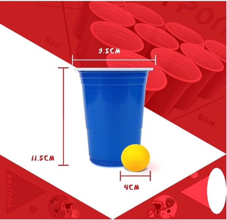 Beerpong Set 100 Bekers en 10 Ballen Rode en Blauwe Cups