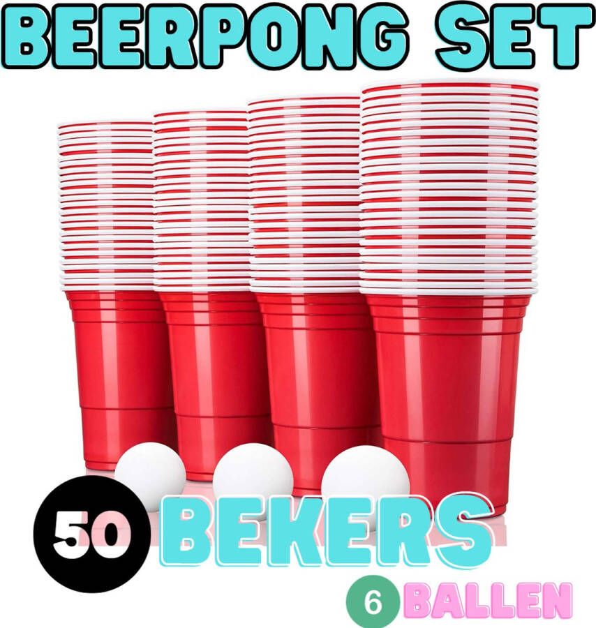 Beerpong Set 50 bekers + 6 ballen American Cups Herbruikbare bekers Bierpong Pingpong ballen Actiespel 50 Redcups Drankspel Drinkbekers Drinkspel