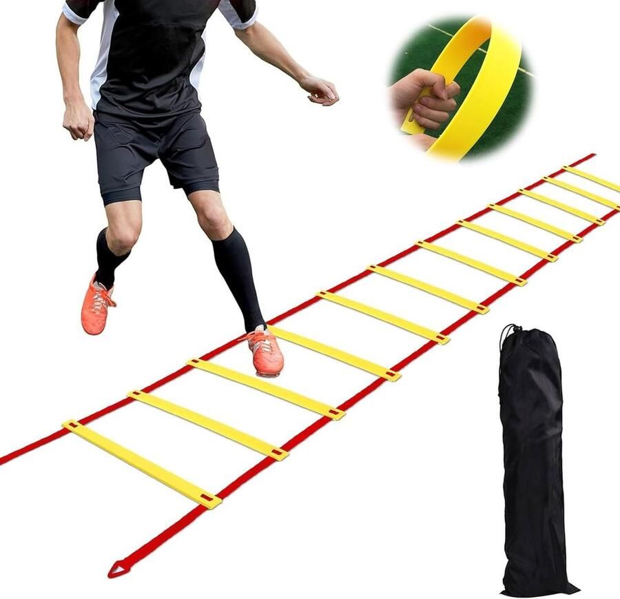 Behendigheidstrainingsset voor voetbal 3m ladder met 6 niveaus voor snelheid en beweeglijkheidstraining Voetalbal trainingsmateriaal