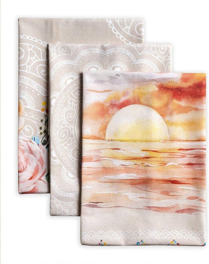 Beige 100% katoen set van 3 multifunctionele keukenhanddoeken barhanddoeken lente zomer (50 cm x 70 cm)
