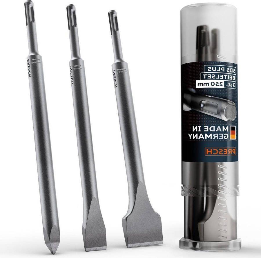 Beitelset 3-delig met SDS-plus Platte Beitel Brede Beitel Puntbeitel Duurzame Beitels voor Boorhamers Lengte 250 mm