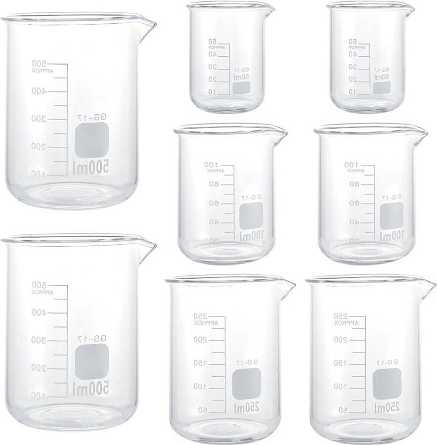 Bekerglas 50 ml 100 ml 250 ml 500 ml Maatbeker met schaalverdeling en schenktuit Borosilicaatglas maatbekerset voor laboratoriumschool