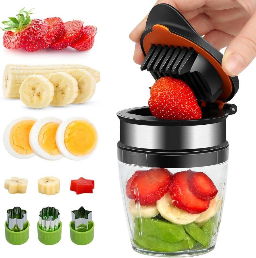 Bekersnijder fruitset eiersnijder roestvrij staal aardbeiensnijder bananensnijder snelsnijder voor zacht fruit keukenhulp voor de snelle bereiding van fruit-groentesalade