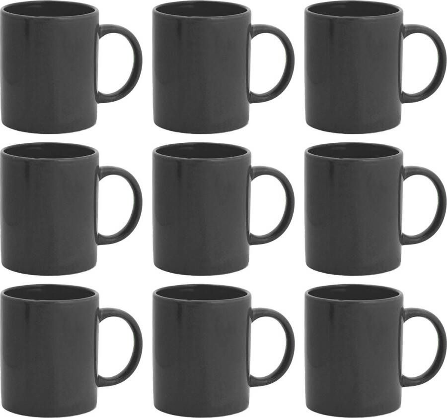 Bellatio Design Koffie mokken bekers 10x keramiek met oor zwart 370 ml