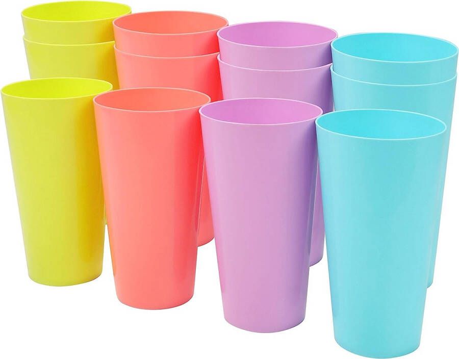 Belle Vous Gekleurde Plastic Bekers (12 Pak) – 600ml – Herbruikbare Drinkbekers in 4 Kleuren – Hard Plastic Drinkwaren Voor Feesten Camping BBQ s Picknicks & Strand – Vaatwasser Veilig en BPA Vrij