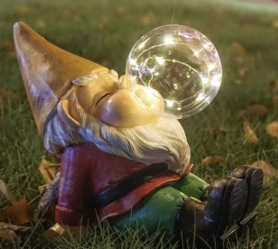 Bellen blazende tuinkabouter Met verlichting Voor buiten 27x18x19 cm Werkt op zonne-energie