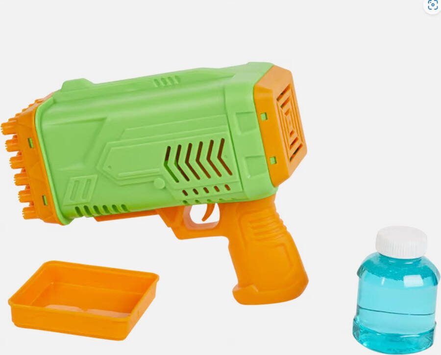 Bellenblaaspistool Groen Oranje 32 shots en verlichting + 100ML bellenblaas vloeistof
