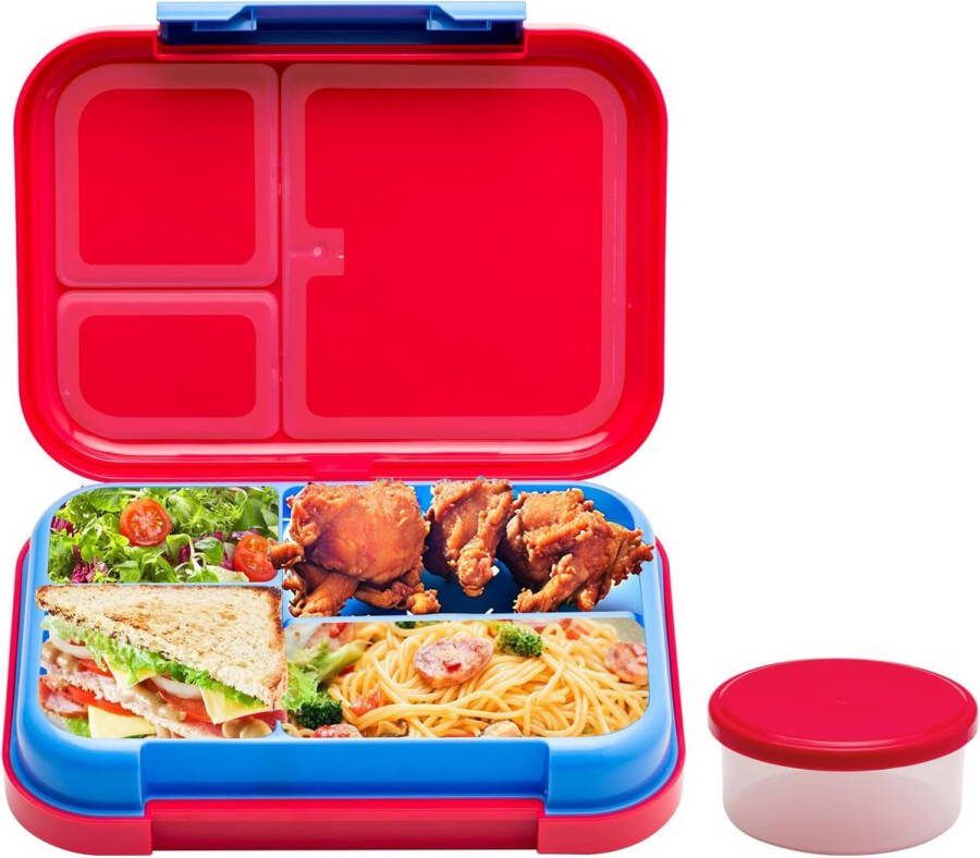 Bento Box Broodtrommel voor kinderen met vakken lunchbox met 4 vakken en sausbox BPA-vrij lekvrij voor kleuterschool school uitstapjes (rozenrood)