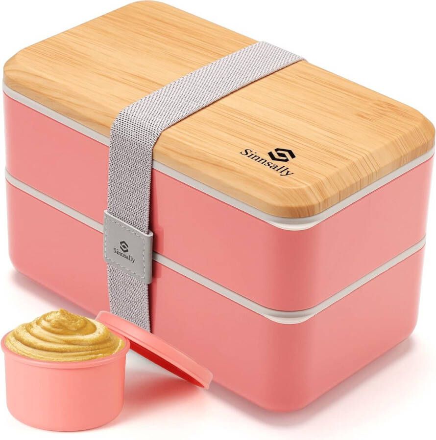 Bento Box Japans voor volwassenen vrouwen lunchbox met vakken broodtrommel met bestek broodtrommel lunchbox snackbox met onderverdeling (roze)