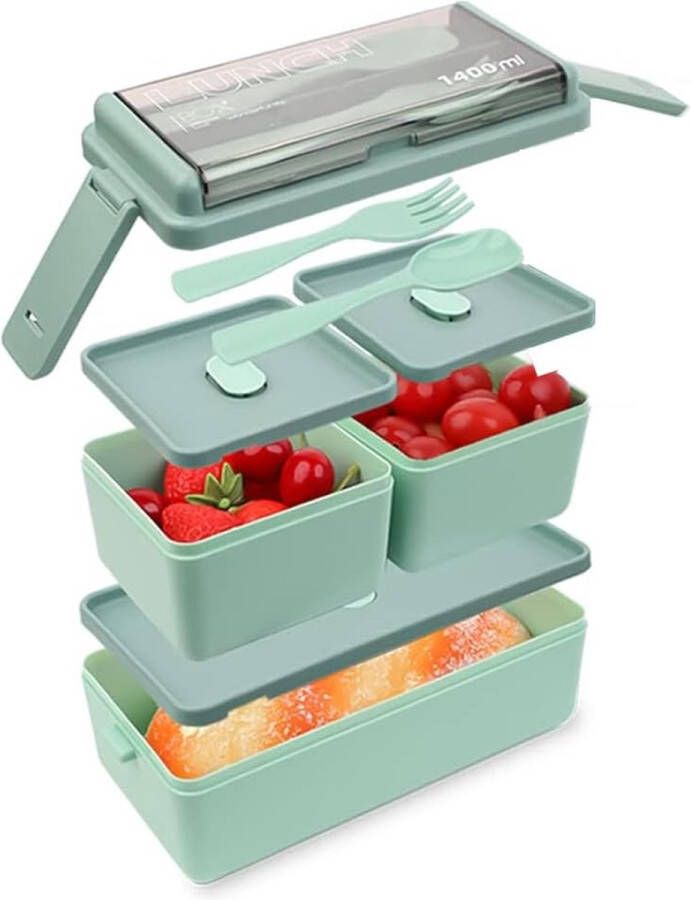 Bento Box lekvrije lunchbox met vakken broodtrommel voor kinderen voor kleuterschool en school geschikt voor kinderen en volwassenen vaatwasmachinebestendig ABS (Nordic Green)