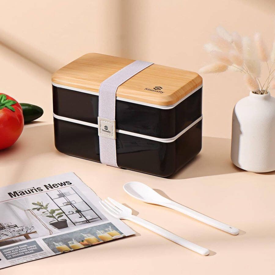 Bento Box Lunchbox 1400ml Japanse Bento Box met vakken Lunchbox voor Volwassenen Bento Box Japans Broodtrommel met Bestek Brotdose mit Fächern