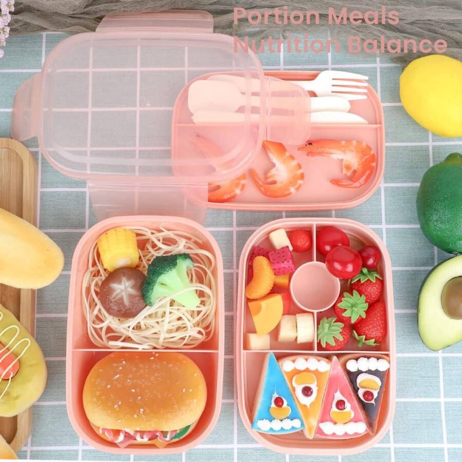 Bento Box Lunchbox 1900 ml broodtrommel met 5 vakken duurzame snackbox met lepel 2-laagse lunchbox voor volwassenen en kinderen broodtrommel voor school werk picknick reizen