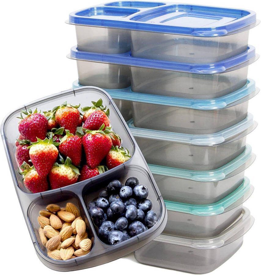 Bento Box Lunchbox met 3 Vakken Maaltijdbereidingscontainer Plastic Herbruikbare Verdeelde Voedsel Opslag Container Coastal