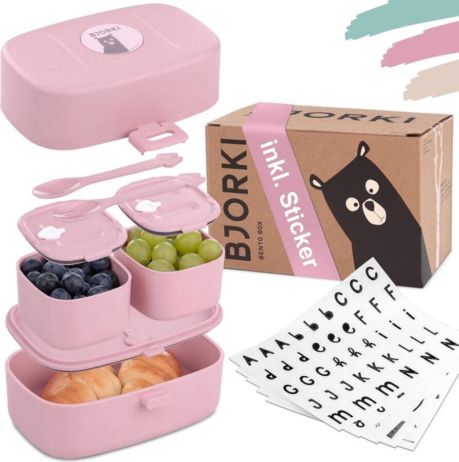 Bento Box voor kinderen incl. bonus naamsticker lekvrije lunchbox met vakken duurzame broodtrommel voor kinderen voor kleuterschool en school de snackbox voor onderweg