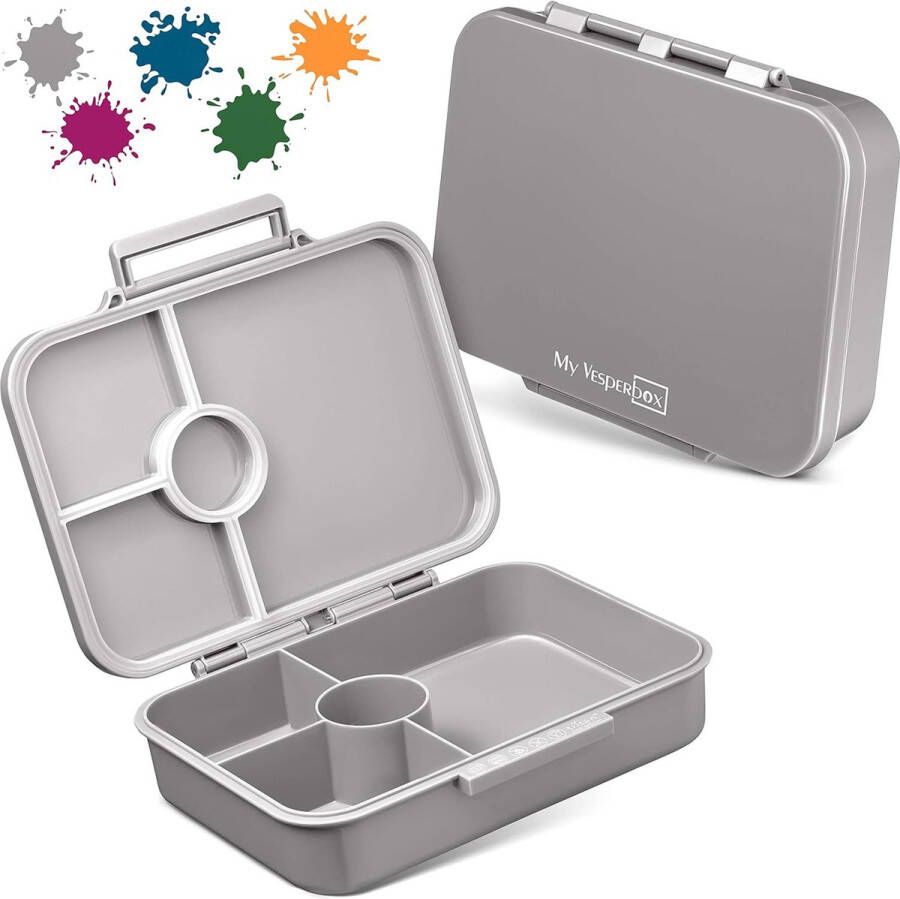 Bento Box voor kinderen versterkte sluitingen lekvrij en BPA-vrij extreem robuust lunchbox ideaal voor kleuterschool en school (grijs)