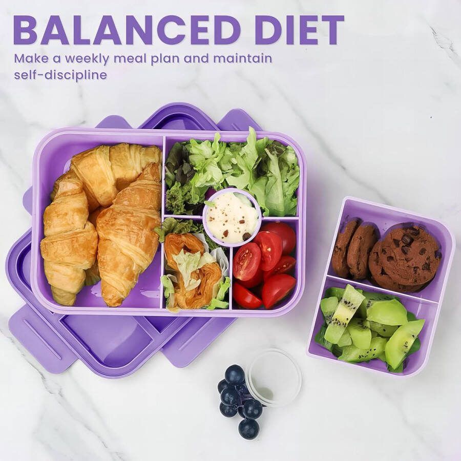Bento Lunchbox 1300 ml Bentoboxen voor kinderen met 4 compartimenten bestek lekvrije lunchbox snackdozen voor kinderen en volwassenen lunchbox voor kinderen met compartimenten voor school