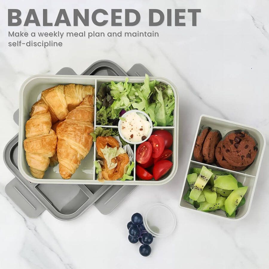 Bento Lunchbox 1300ML Set Kids Lunch Box Bento Box met compartimenten Bestek Lekvrije Lunchbox Snackdozen voor Kinderen Volwassenen Kinderen Lunch Box met compartimenten voor School