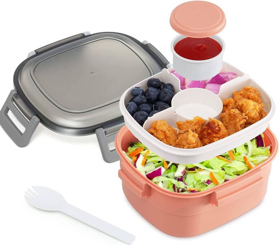 BentoBox lunchbox met vakken Bento Box salade to go met 5 onderverdelingen BentoBox voor volwassenen kinderen 1300 ml lekvrij broodtrommel voor school werk picknick