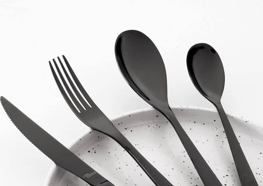 Berlin Zwart bestekset 4 personen Luxe eetbestek 20-delig titanium Verguld en glanzend Biefstekmes 4 mm dik