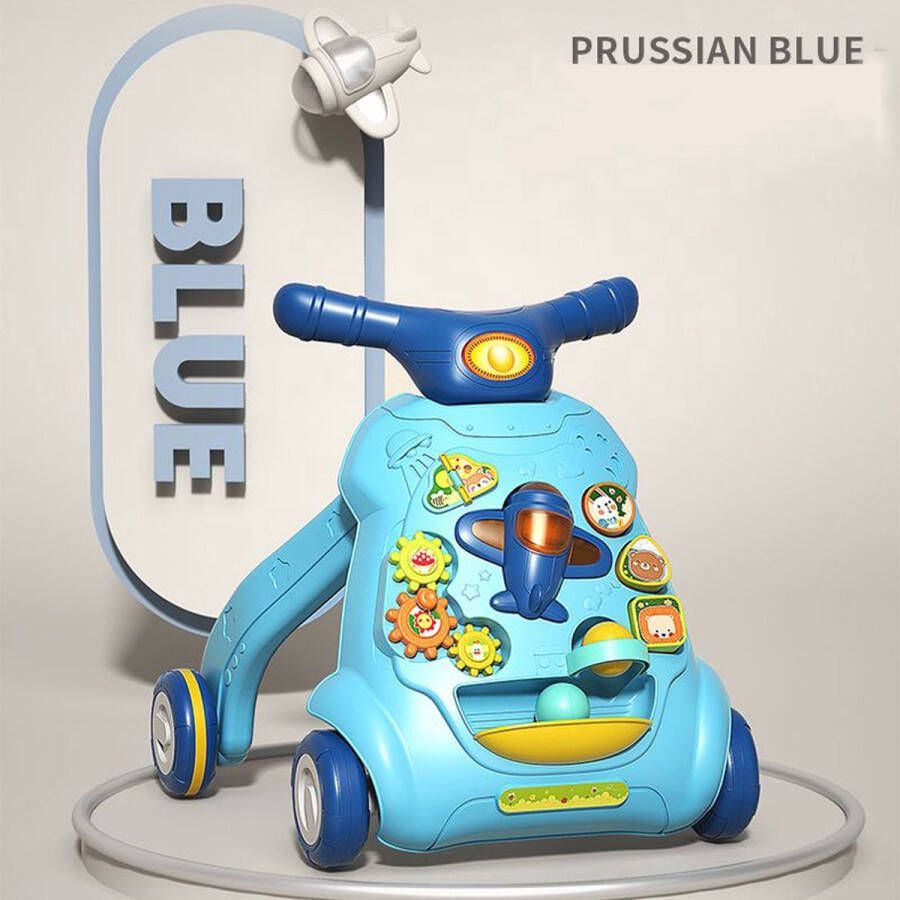[ Beschadigde verpakking OP=OP ] Baby Loopwagen ( 2023 Nieuwe Editie ) Blauw Loopstoeltje Looptrainer Lichtmuziek en spelen Weerstand wielen Gewichtstoenaam-design