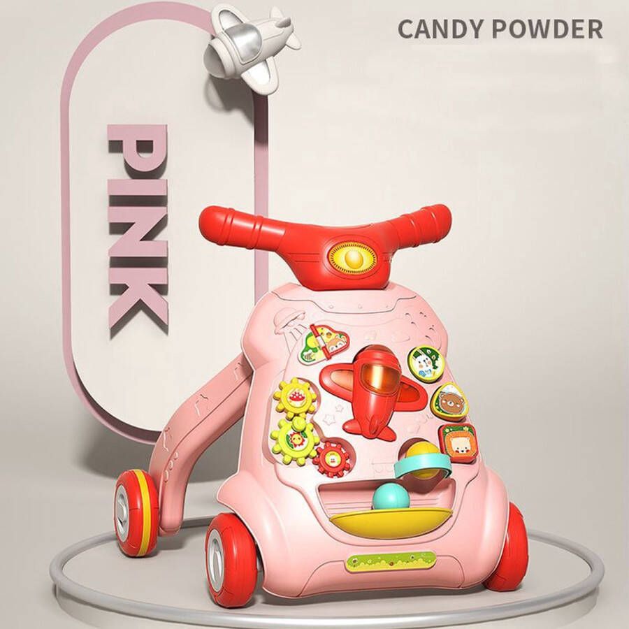 [ Beschadigde verpakking OP=OP ] Baby Loopwagen ( 2023 Nieuwe Editie ) Roze Loopstoeltje Looptrainer Lichtmuziek en spelen Weerstand wielen Gewichtstoenaam-design