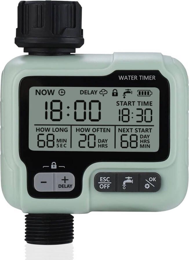 Besproeiingscomputer Sprinklertimer Irrigatietimer tuin met Kinderbeveiliging Regenvertraging Automatische en Handmatige modus IPX5 Waterdicht Watertimer Bewateringscomputer Besproeiingstimer voor Buiten
