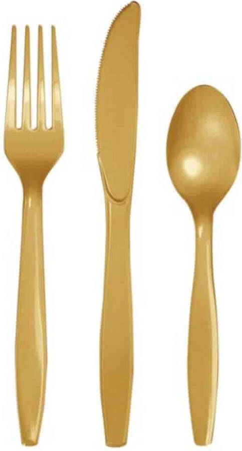 Merkloos Sans marque Plastic bestek goudkleurig 24-delig BBQ Feest Verjaardag bestek messen vorken lepels herbruikbaar