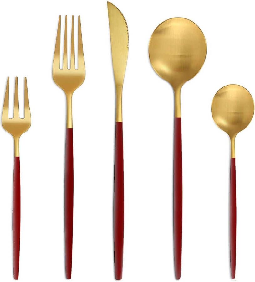 Bestek set 6 personen 30-delig bestek rood goud mat bestek set met mes vork lepel hoogwaardige roestvrijstalen bestekset vaatwasmachinebestendig