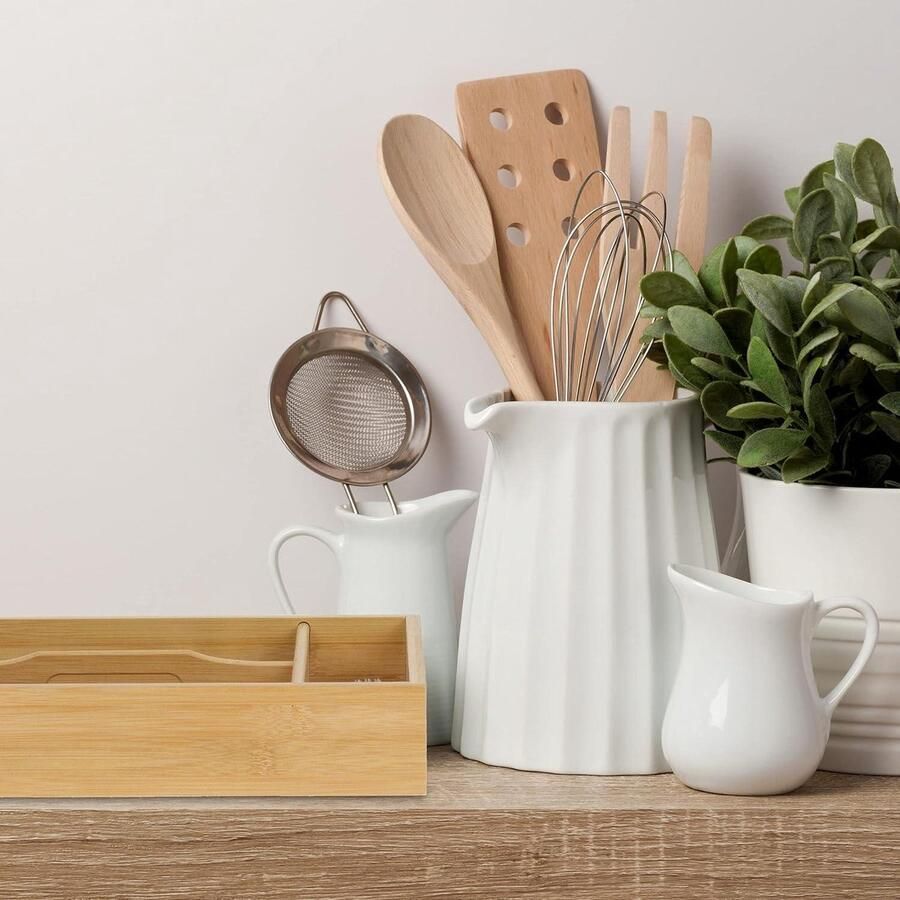 Bestekbak 4 vakken bamboe Stevige bestek organizer met handvat Afmeting HxBxD: ca. 7 x 37 x 23 cm Natuur
