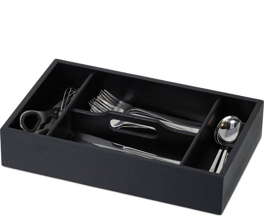 Bestekbak 4 vakken HBD 7 x 37 x 23 cm Handgreep Bestek Knutselspullen Keukenlade Organizer Zwart