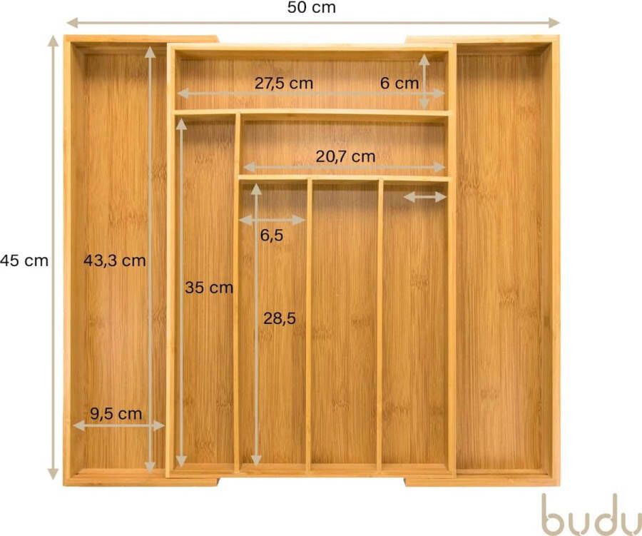 Bestekbak #45 (45cm) van bamboe uittrekbaar laden opbergsysteem voor de keuken bestekbak voor laden van bamboe