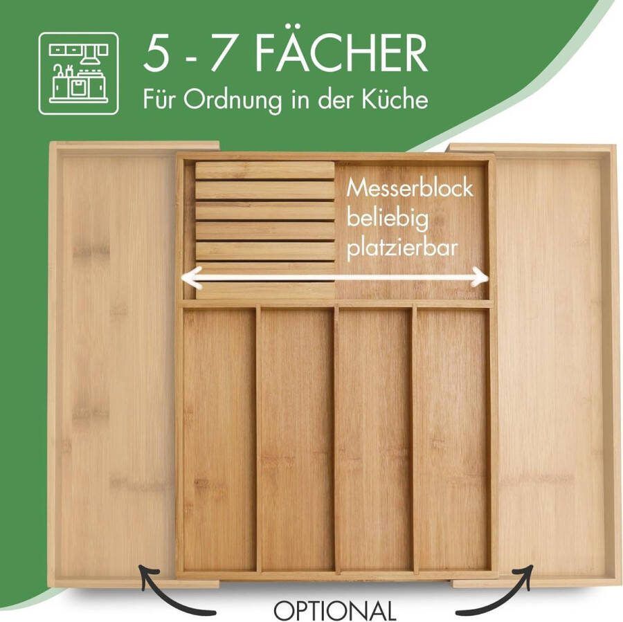 Bestekbak bamboe lade-inzet uittrekbaar 33-55 x 43 x 5 cm anti-slip bestek-organizer messenblok ZEN HOME Cutlery Organizer