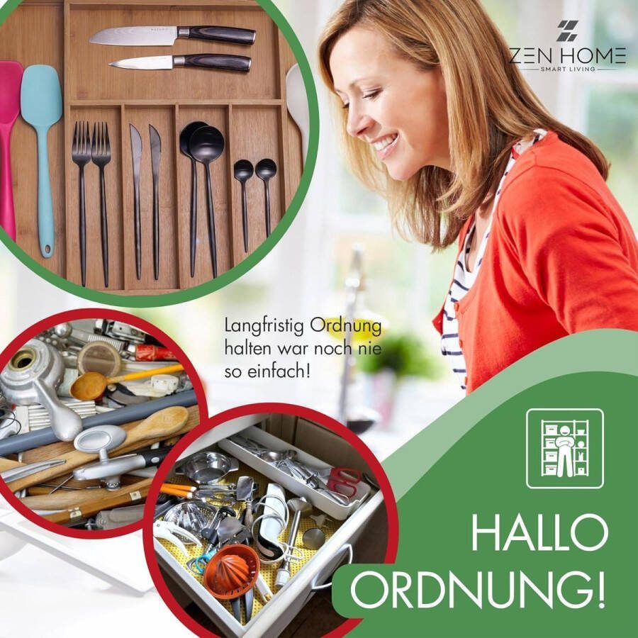 Bestekbak bamboe voor laden messenblok uittrekbaar 33-55 x 43 x 5 cm anti-slip bestek-organizer lade-inzet 5-7 vakken