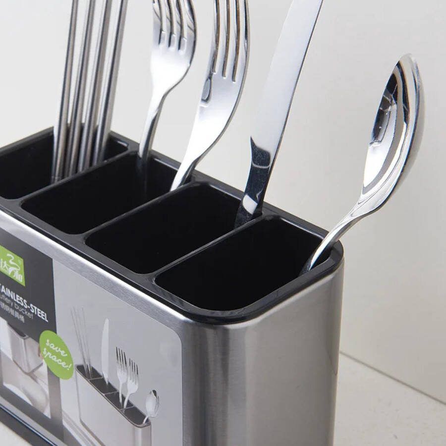 Bestekbak Bestekhouder Keuken Bestek Organizer Roestvrij Staal Roest- en krasvrij Antislip Afvoer Opslag Houder Lepel Vork Mes Keukengerei