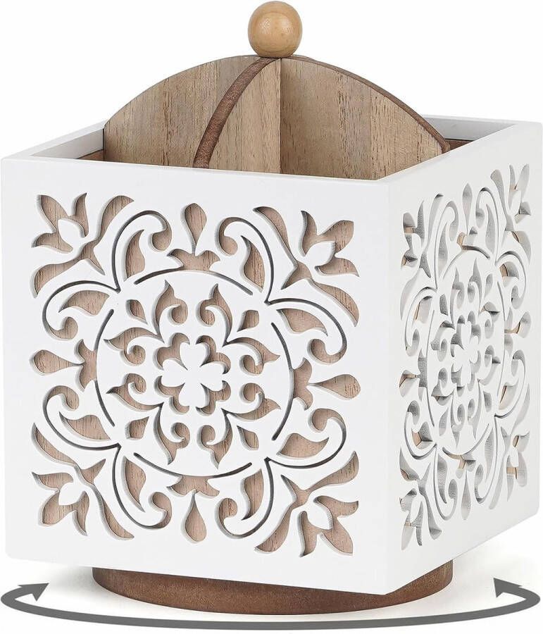 Bestekbak draaibaar bestekbak van hout vintage wit organizer bestekmand tafel 4 vakken opslag voor lepel vork mes keukengereihouder bestekhouder