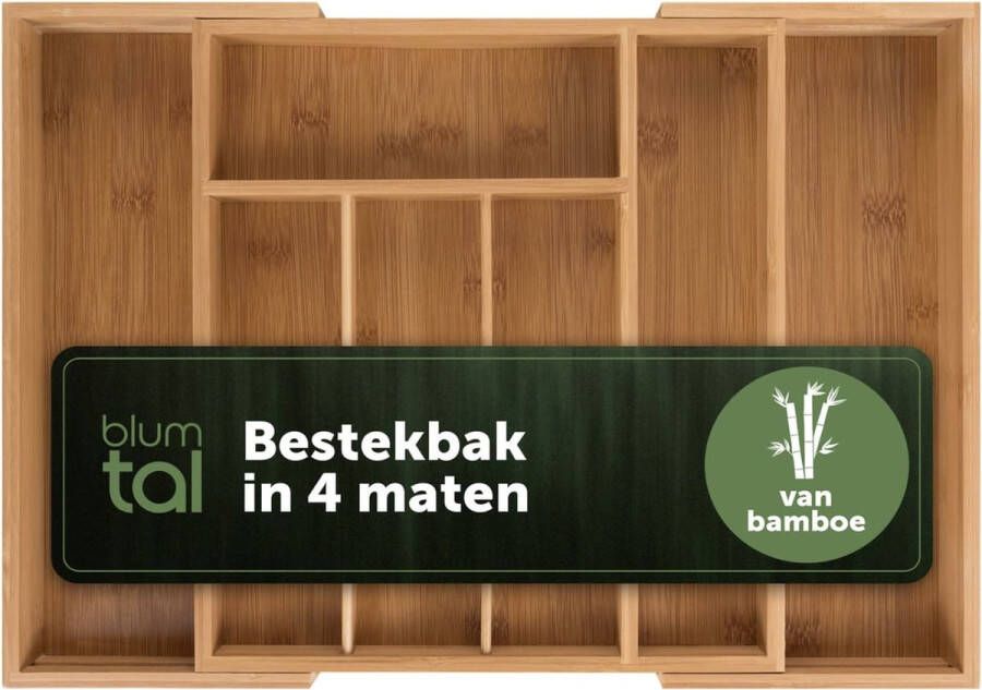 Bestekbak Medium 45 5 x 33 x 5 cm Uittrekbare bamboe lade verdeler 5-7 vakken voor extra veel ruimte