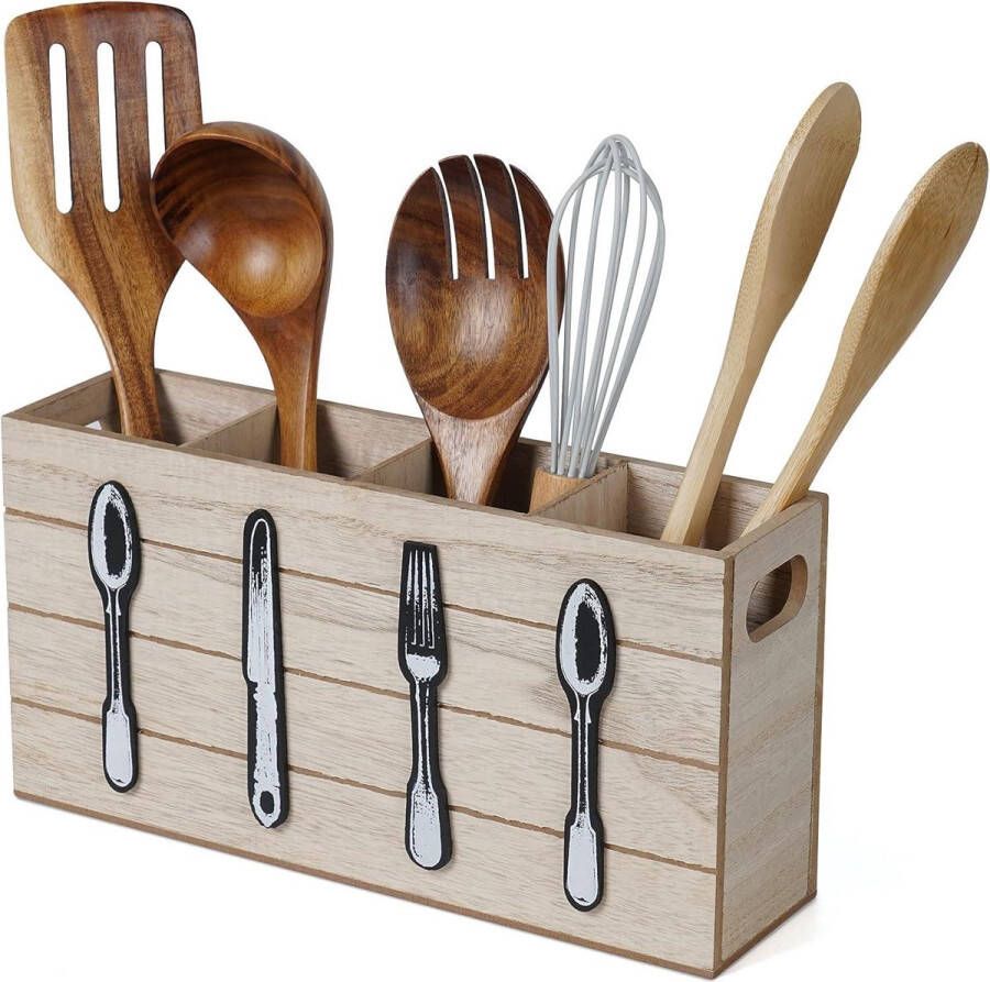 Bestekbak met 4 vakken van rustiek hout bestekhouder voor tafel party opbergsysteem voor bestek dwars设计 Cutlery basket