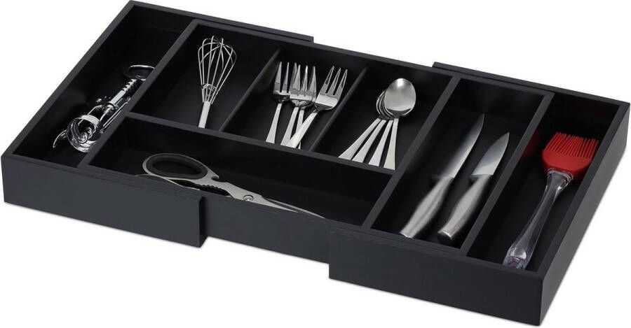 Bestekbak met 5-7 vakken HBD: 5 x 37 x 28 cm Knutselspullen en schrijfwaren lade organizer zwart
