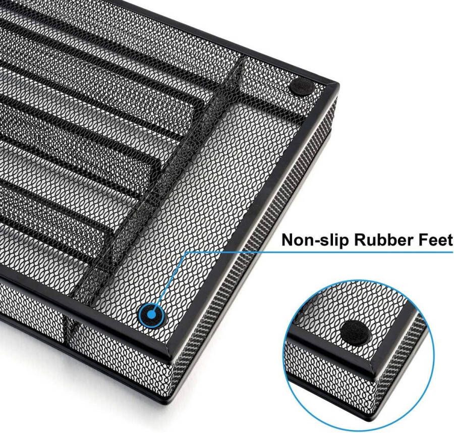 Bestekbak Organizer 5 Compartimenten Gebruiksvoorwerp Opslag Staal Mesh Zilverwerk Lade Keuken Kantoor Roestvrij Zwart 318x237x5cm Cutlery basket
