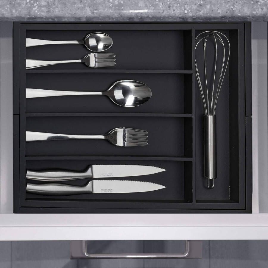 Bestekbak uitschuifbaar bamboe 7 vakken bestek & keukengerei bestekla HBD 5 x 31 5-48 5 x 37 cm zwart