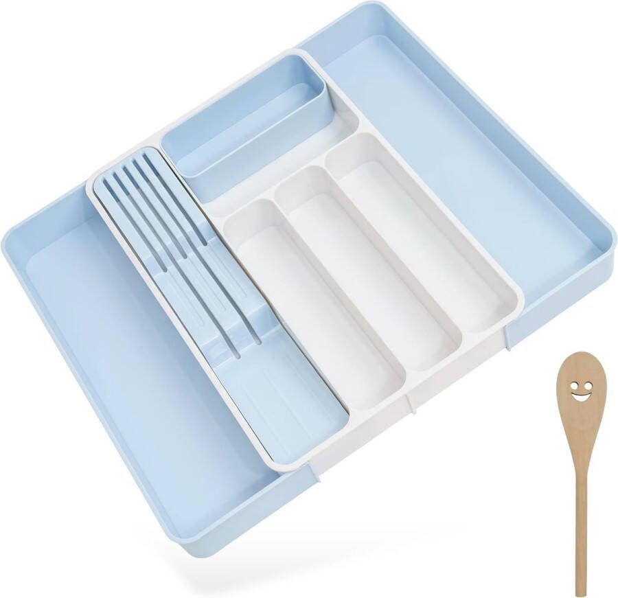 Bestekbak uittrekbaar (met meshouder) – hoogwaardige organizer voor je laden – breedte en vakken verstelbaar – incl. gratis kooklepel