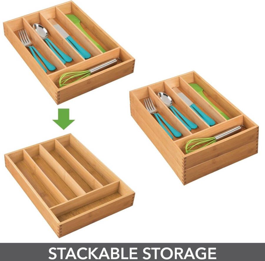 Bestekbak van bamboe – moderne keukenorganizer voor laden – ladeinzet voor keuken kantoor badkamer en slaapkamer – bamboekleurig