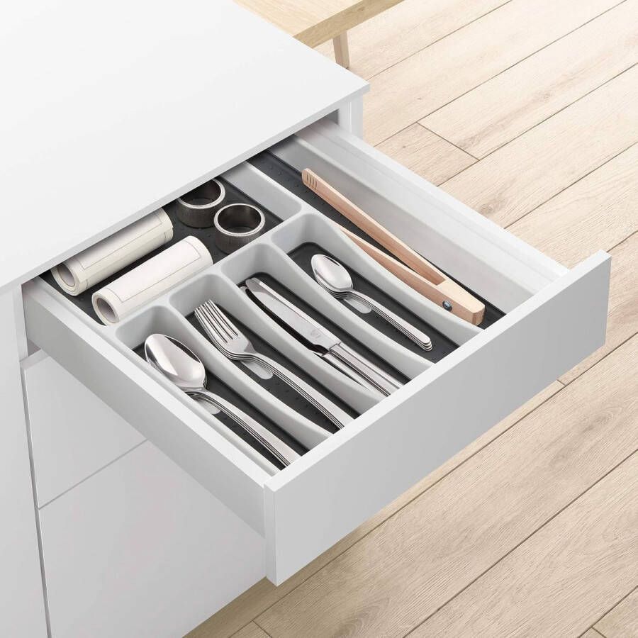 Bestekbak voor lade 275-510 x 389 x 53 mm uitbreidbare gebruiksvoorwerpenhouder voor lade groot bestekinzetstuk voor lade kunststof keukenladen organizer keuken keukenlade-organizer