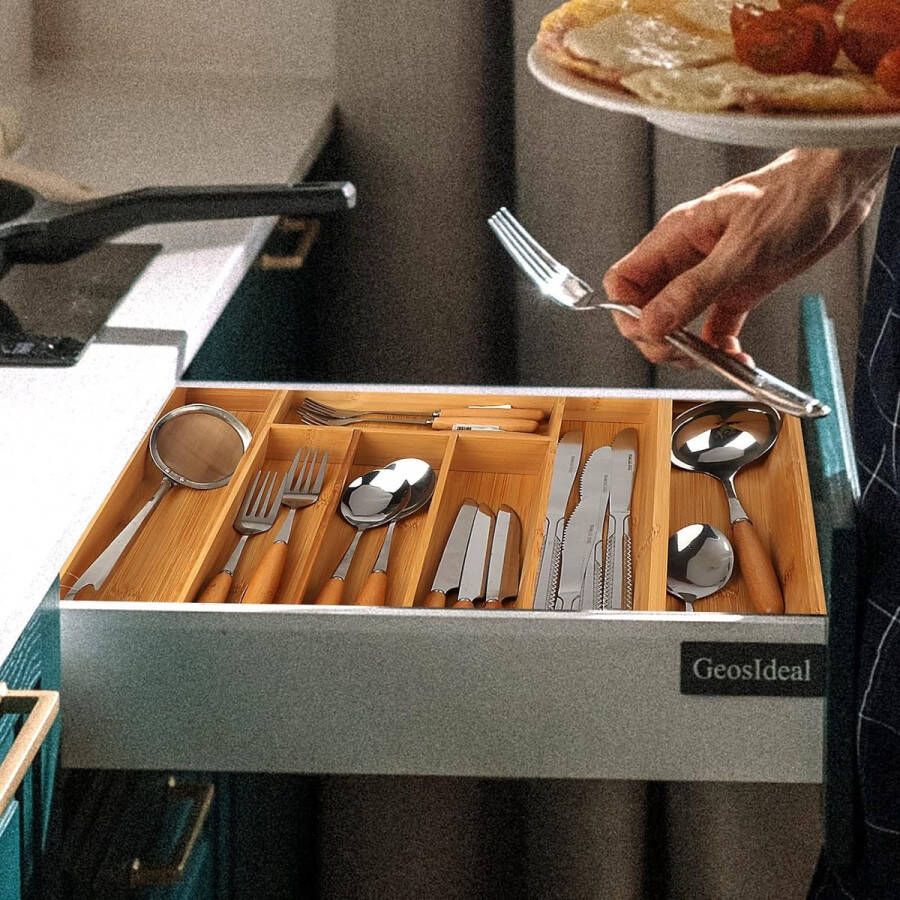 Bestekbak voor laden ladeverdeler verstelbaar bestek-organizer ruimtebesparend bamboe bestek telescopische lade bestekbak voor laden cutlery tray