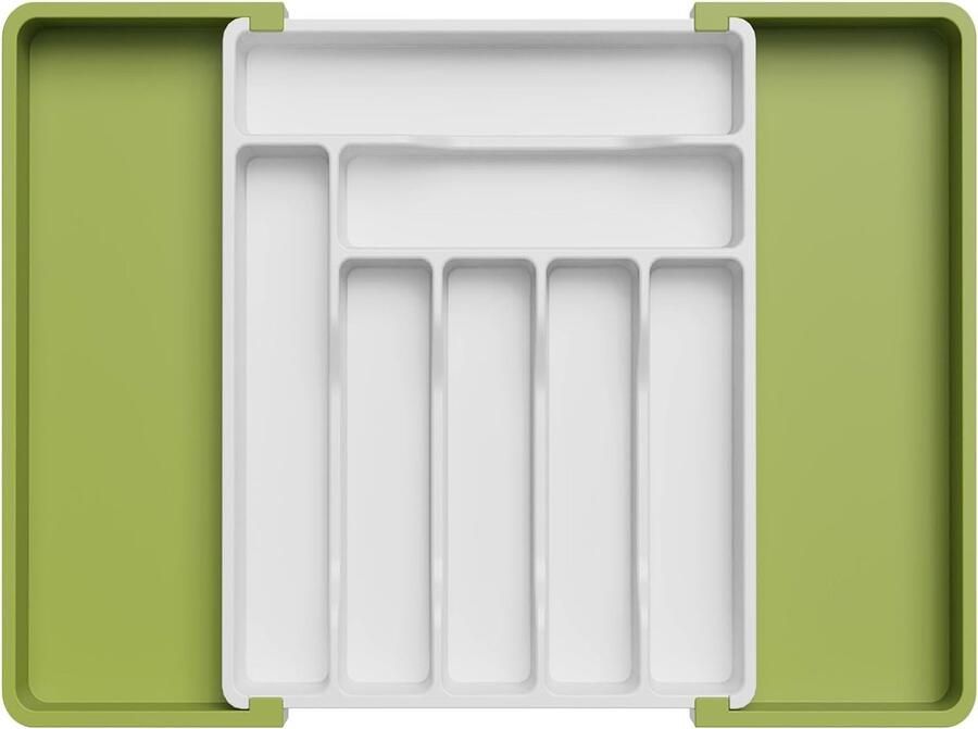Bestekbak voor laden uitbreidbaar bestekvak voor keukenladen verstelbare bestekbak kunststof bestek lepel vorken messenhouder groot groen en wit