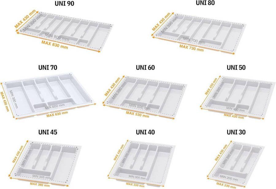 Bestekbak voor schuifladen 40 cm praktisch opbergsysteem voor laden ladeverdelers lade-organizer wit Alusfera Cutlery Organizer